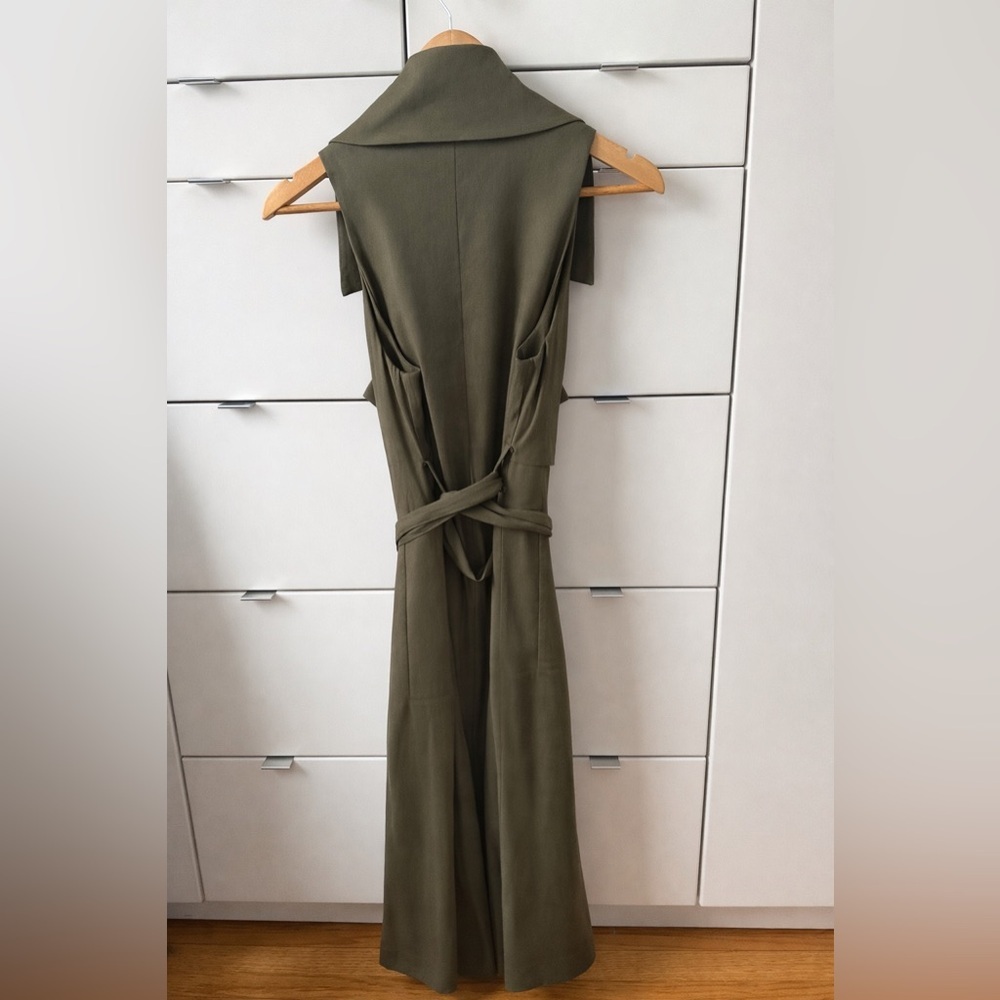 Anthropologie Hollis Tie-Front Trench Vest Olive Green Linen Blend | Size XS - Picture 5 of 10